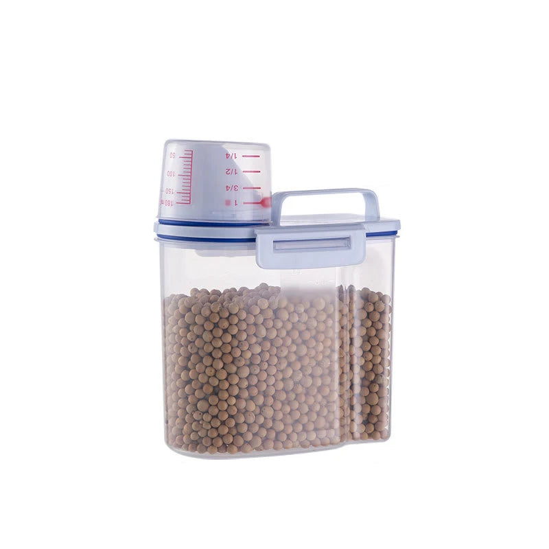 1.5kg/2kg Dog Cat Food Storage Pail with Measuring Cup - Moisture-proof Sealed Plastic Container