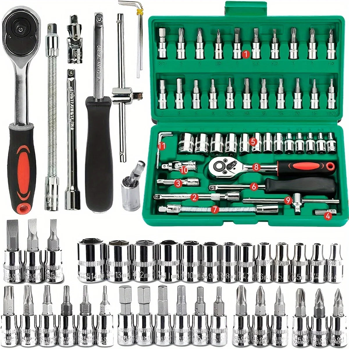 46Pcs Family Tools 1/4 Set Mechanic Tool Kits for Repair's