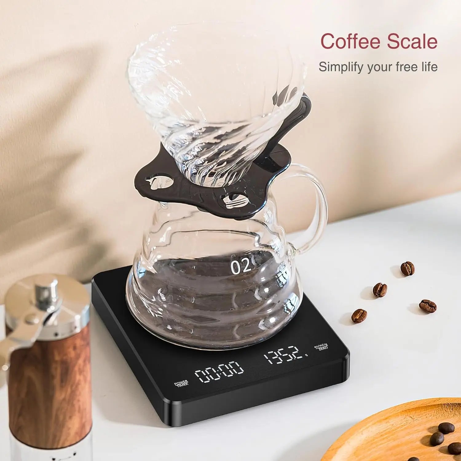 Household electronic kitchen scale, high-precision digital coffee scale with timer, small platform scale for baking food, portab